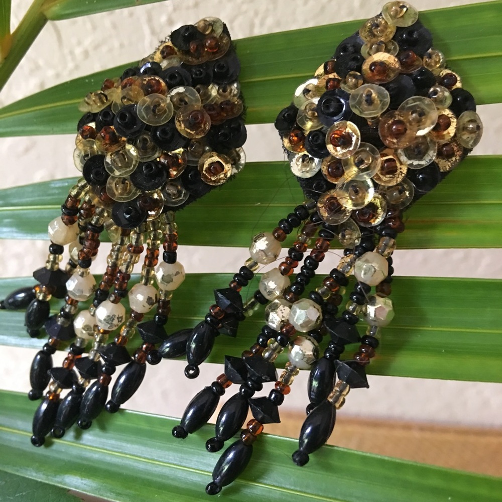 Vintage handmade artisan sequin clip on earrings